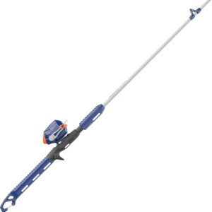 Zebco Wilder Fishing Reel and Rod Combo, 4’3″ Durable Fiberglass Rod with Built-In Carabiner, Patented No-Tangle Reel, Pre-Spooled with 6-Pound Zebco Cajun Fishing Line, Blue/Orange