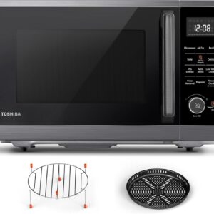 TOSHIBA Air Fryer Combo 8-in-1 Countertop Microwave Oven, with Convection, Broil, Odor Removal Mode, 12.4″ Position Memory Turntable, Child-Lock, 1.0 Cu.ft, Black Stainless Steel, ML2-EC10SA(BS)