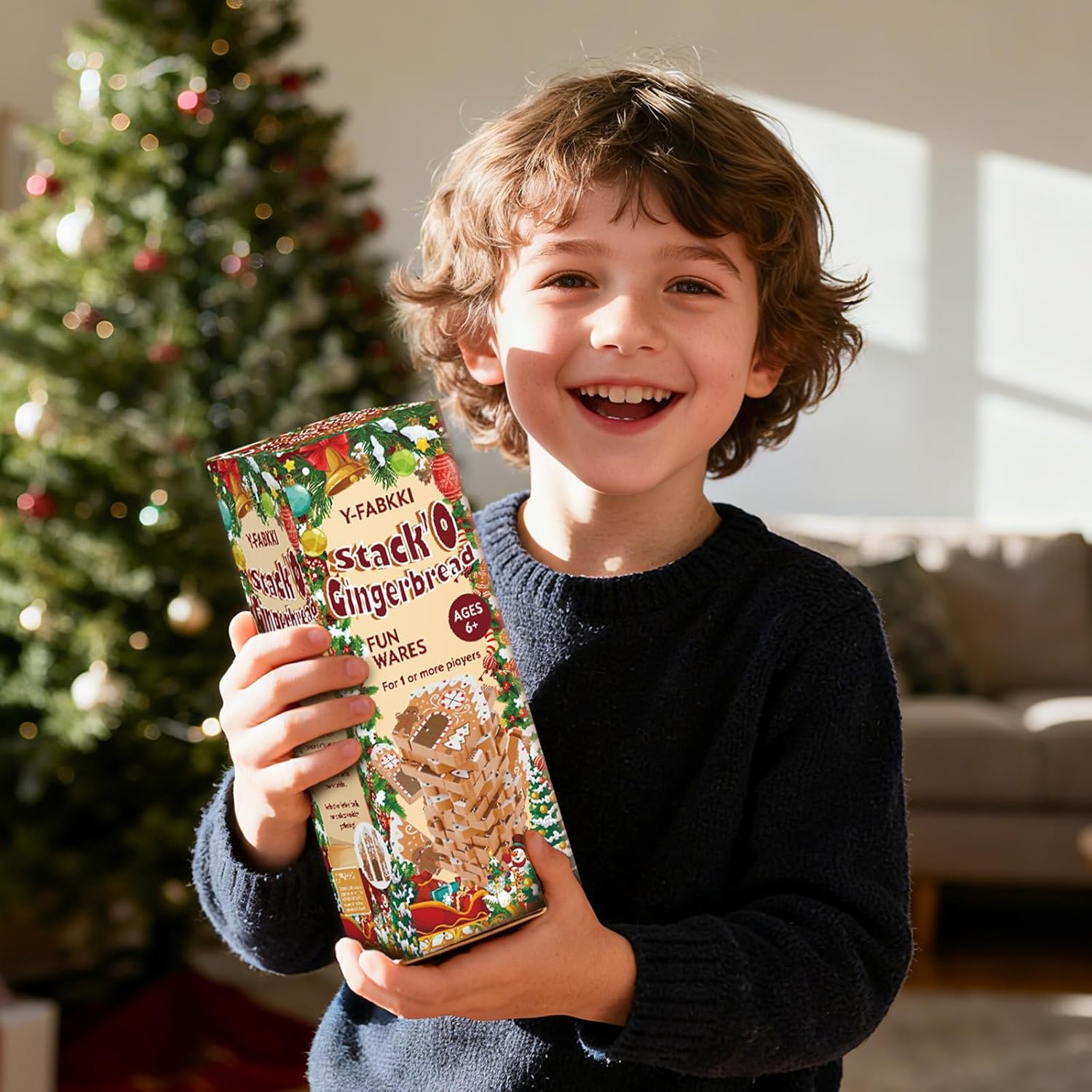 Christmas Wooden Blocks Stacking Games, Gingerbread House Theme Tumbling Tower and Balance Game for Adults, Kids, and Family Party, Stacking Board Toy with Storage Bag - Image 6