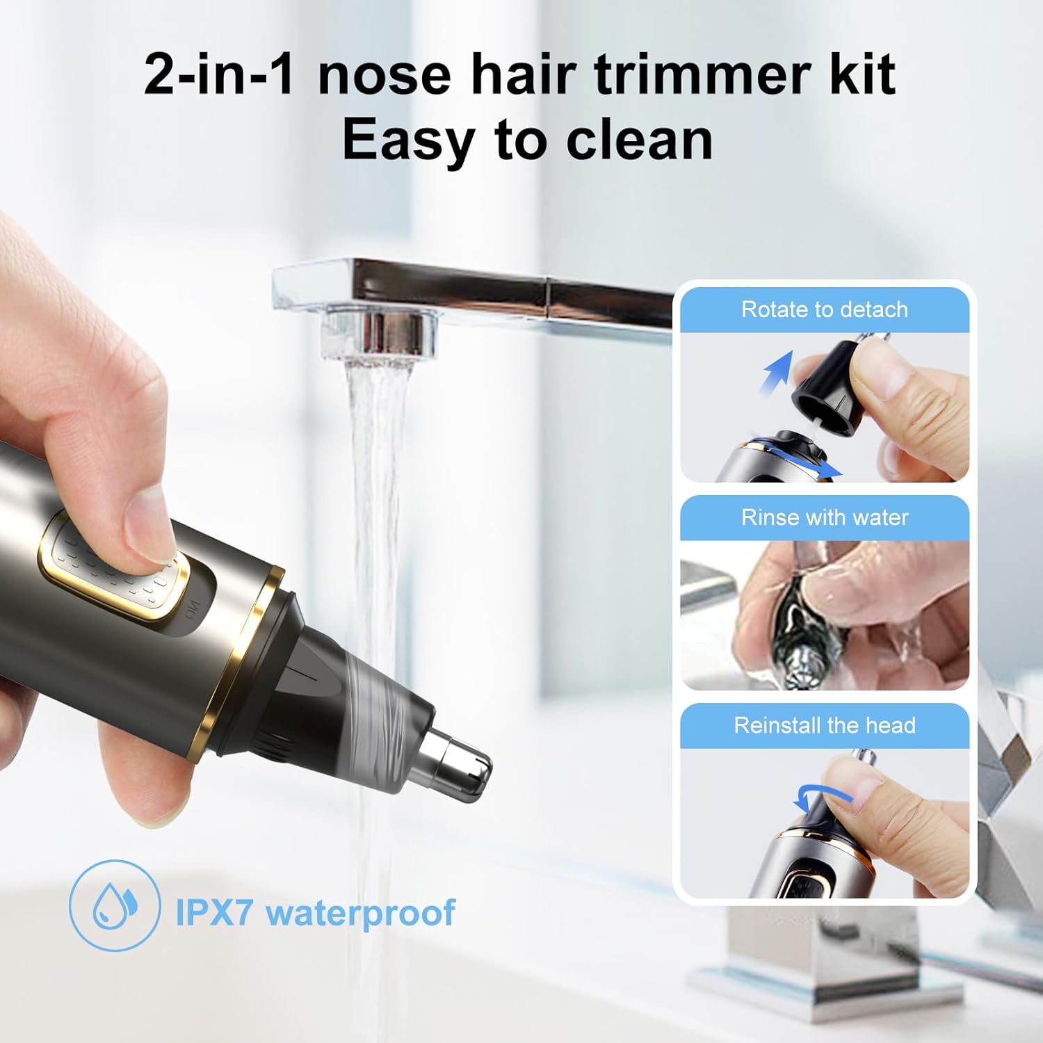Nose Hair Trimmers for Men,Rechargeable Hair Trimmer 2 in 1 Painless Multifunctional Ear and Nose Hair Trimmer with IPX7 Waterproof Dual Edge Blades (Grey) - Image 6