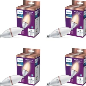 Philips Smart 40W B12 Tunable White Smart Candle-shape 4-Pack, E12, Dimmable, Indoor, Connect to Wi-Fi, Control Voice or App – Powered by WiZ Connected