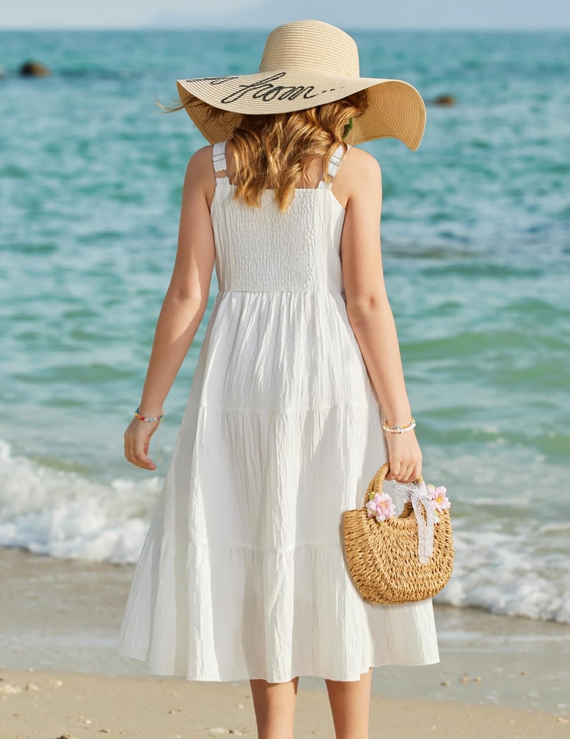 Arshiner Girl's Sundresses Summer Boho Strap Tiered Cami Maxi Dresses with Pockets - Image 4