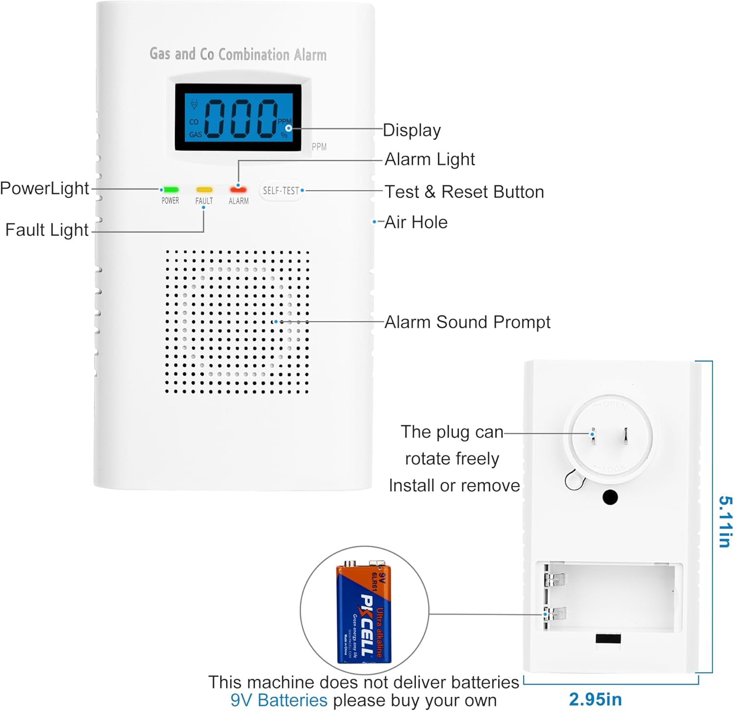Combination Gas and Carbon Monoxide Detector Plug-in | CO Alarm & Natural Gas Combustible Detector | Digital Display, Battery Backup, Easy Install | for Home Kitchen Safety Monitoring 1-Pack - Image 2