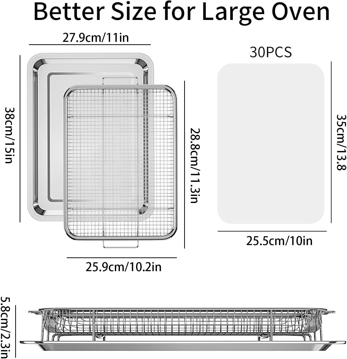 Air Fryer Basket for Oven, OPENICE 15.3" x 11.0" Large Air Fryer Tray and Pan with 30PCS Parchment Papers, Stainless Steel Oven Air Fryer Basket and Tray for Baking Grilling - Image 2