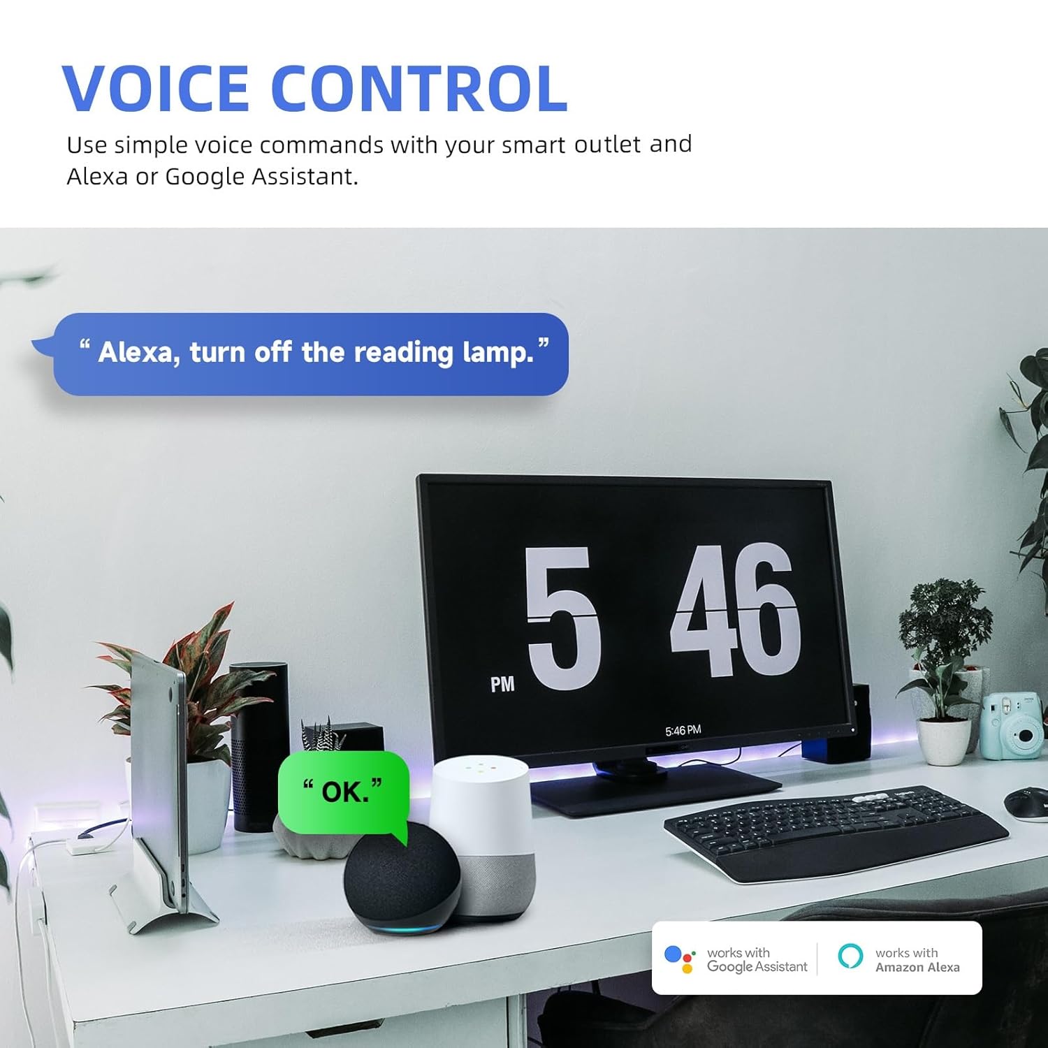 Smart Wall Outlet, 2 Individually Controlled Ports, 15Amp TR Receptacle Compatible with Alexa and Google Assistant, 2.4 GHz WiFi Outlet, Remote Control, White, ETL & FCC Approval - Image 3