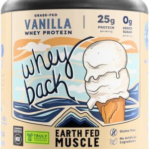 Earth Fed Muscle Whey Back Irish Grass Fed Whey Protein Isolate – NSF Certified, 25g Protein, Vanilla – Non-GMO, Hormone Free, Soy Free, Gluten Free – 2 LB, 29 Servings