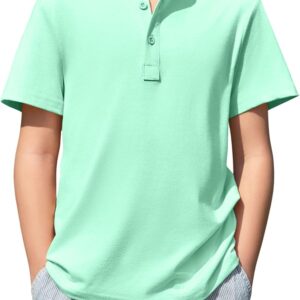Haloumoning Boys Short Sleeve Henley Shirt Kids Casual Button Front Summer T-Shirts Tops Tees 5-14 Years