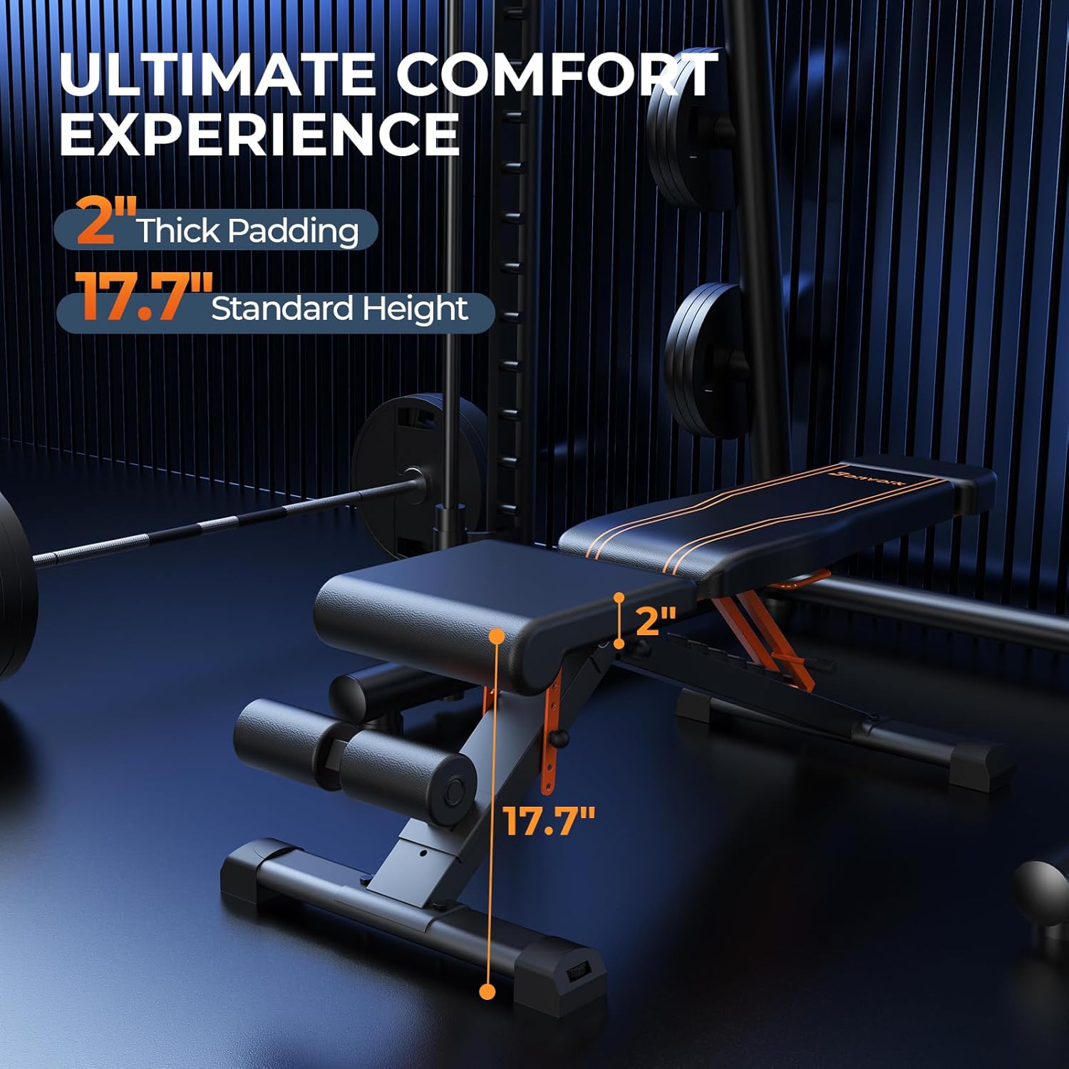 1000LBS Adjustable Lifting Weight Bench, Foldable Workout Bench Press with 36" Extended Backrest for Home Gym Strength Training, Flat Incline Decline Benches with 80x40MM Steel for Full Body Exercise - Image 7