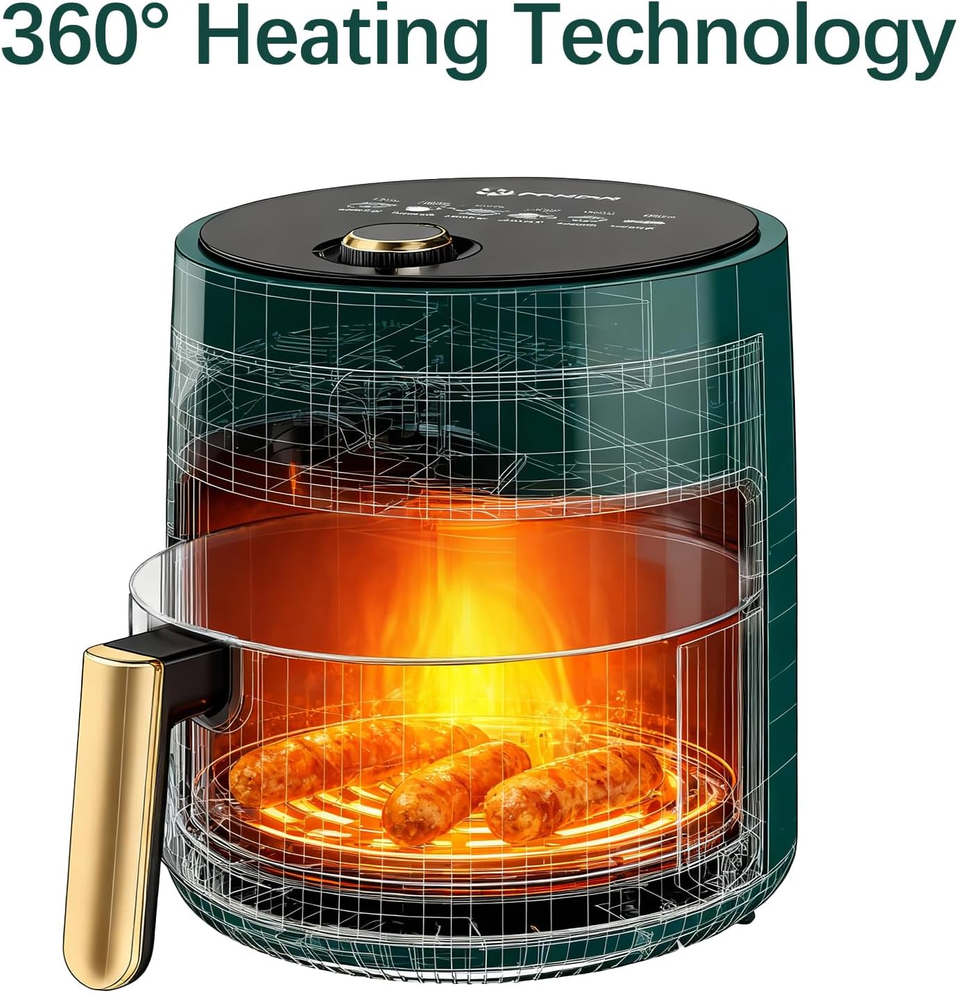 800W Air Fryer - 3QT Compact Size, Powerful Turbo Heating for Quick & Even Cooking, User-Friendly, Versatile for Frying/Roasting, Durable Design - Image 4