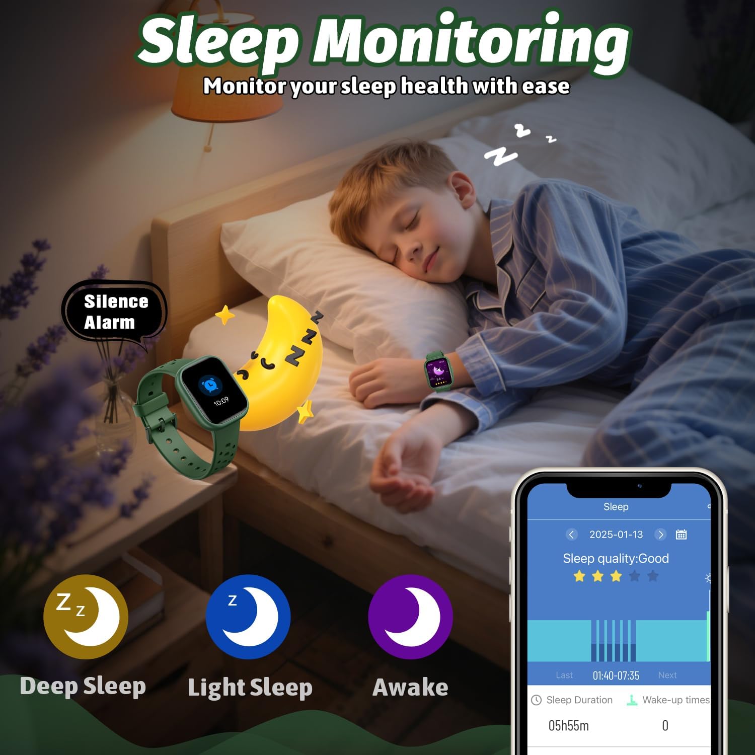 Kids Smart Watch for Girls Boys,IP68 Waterproof Kids Fitness Tracker Watch with 1.83" Face,Heart Rate Sleep Monitor,19 Sport Modes,Puzzle Games with APP,Great Gifts for Teens 6+ (Green) - Image 5