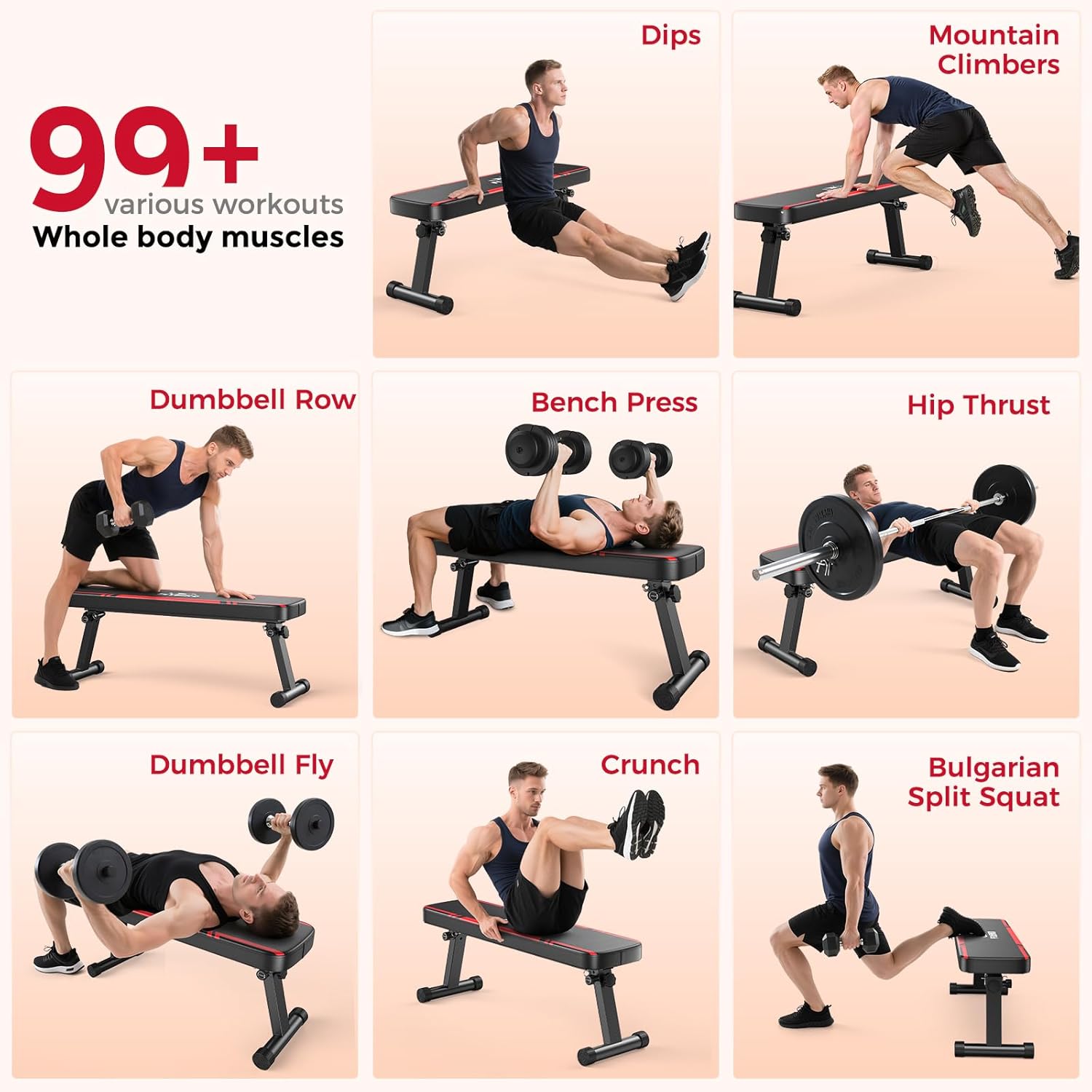 FLYBIRD Flat Bench, Foldable Flat Weight Bench Easy Assembly for Strength Training Bench Press, 600/1000 LBS 2 Versions - Image 9