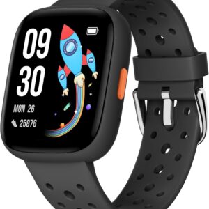 BIGGERFIVE Smart Watch for Kids, 1.8″ Fitness Tracker Watch Pedometer, Heart Rate, Sleep Monitor, IP68 Waterproof, Calorie Step Counter, Puzzle Games with/Without APP for Girls Boys Teens 5-16, Black