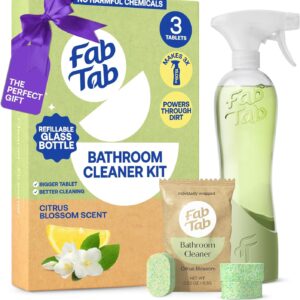 Fab Tab Bathroom Cleaner Starter Kit – Natural Cleaning Products – Household Cleaners – All-Purpose Cleaner Tablets – Plant-Based – Plastic-Free | Citrus Scent | No Harsh Chemicals