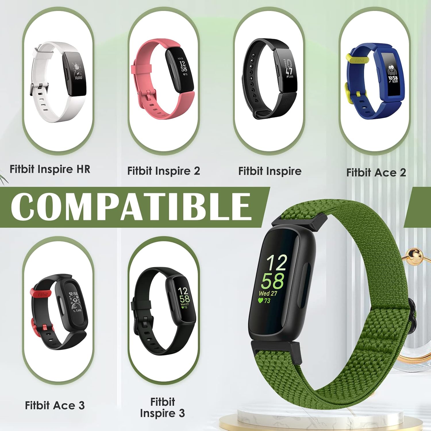 Compatible with Fitbit Inspire 3/Inpsire 2/Inspire/Inpsire HR/Ace 2/Ace 3 Watch Bands, Elastic Adjustable Replacement Wristband Women Men Stretchy Soft Sport Nylon Loop Straps - Image 2