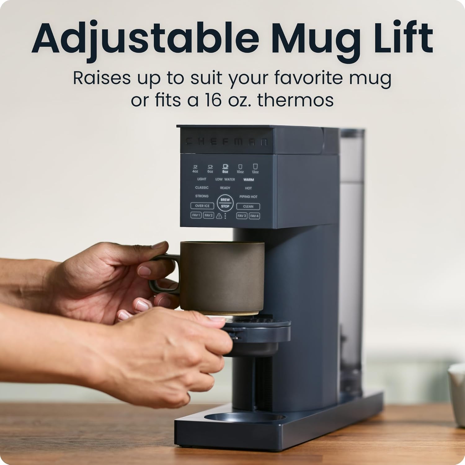 Chefman Caffeinator Single Serve Coffee Maker, Brew Kcups & Grounds, Drip Coffee Machine with Brew Strength Settings, Iced Coffee Function, 48 oz. Removable Water Reservoir - Image 7