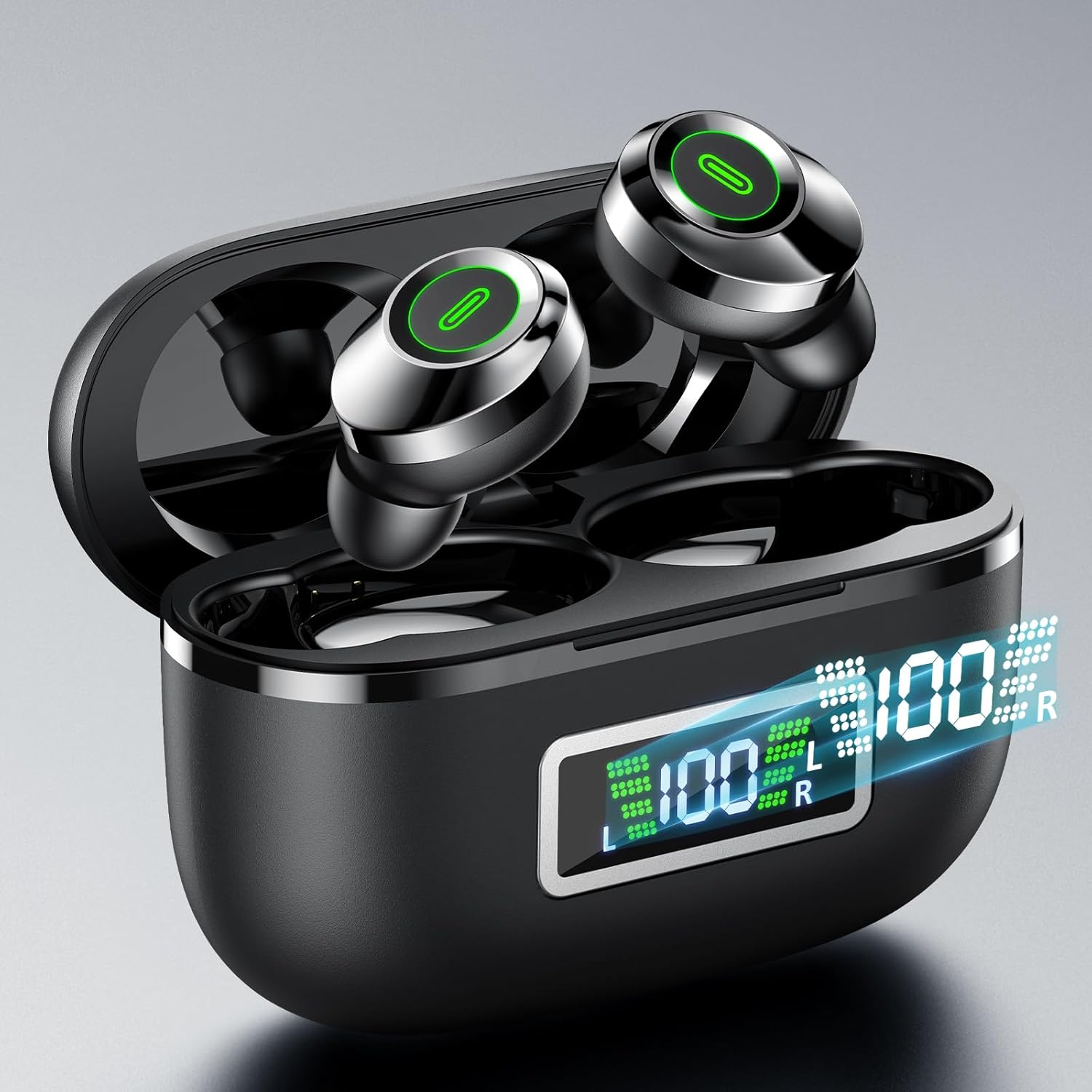 Wireless Earbuds, Bluetooth 5.5 Headphones Bass Stereo, Ear Buds with Noise Cancelling Mic, LED Display in Ear Earphones 80H Playtime, USB-C IP7 Waterproof Bluetooth Earbuds for Phones/Sports/Work - Image 3