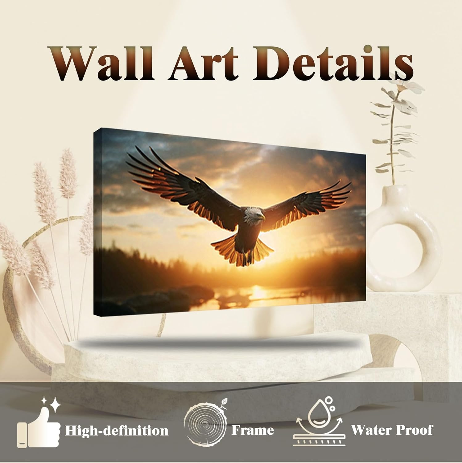 JLXART Nature Artwork Canvas Wall Art Bald Eagle Sea Picture Living Room Office Home Decoration,20X40inch - Image 3
