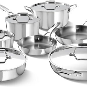 Calphalon Premier Polished 5-Ply Stainless Steel Cookware Set w/Turbo Heat Tech 12 Piece Includes Frying Pans, Pots and Pans Set, Induction, Oven Safe 500F, Silver