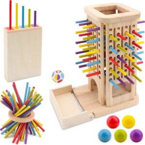 Montessori Wooden Board Game, 40 Colorful Sticks Dice Game Math Educational Toys for 3 4 5 6 Year Olds, Fine Motor Skills Toy Classic Tower Family Travel Game for Boys Girls 3 Year Old