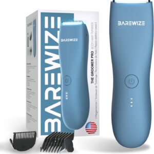 Body Hair & Pubic Hair Trimmer for Men & Women, Painless Electric Body & Bikini Shaver | Waterproof, Type-C Rechargeable, LED Light, Replaceable Blade, Manscape Personal Groomer (Denim Blue)