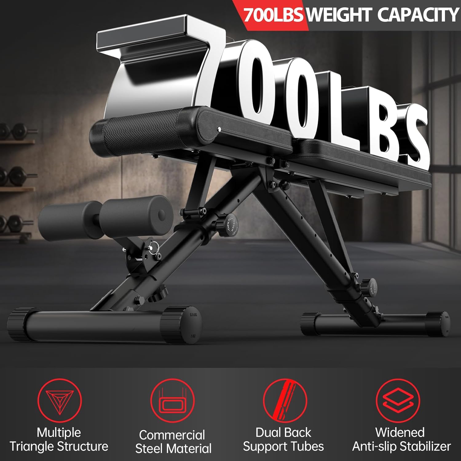 JOROTO Adjustable Weight Bench, 1300LBS Workout Bench for Home Gym Strength Training, Incline Decline Flat Bench Press with Wheels and Extended Backrest, Foldable Exercise Bench for Full Body Workout - Image 2