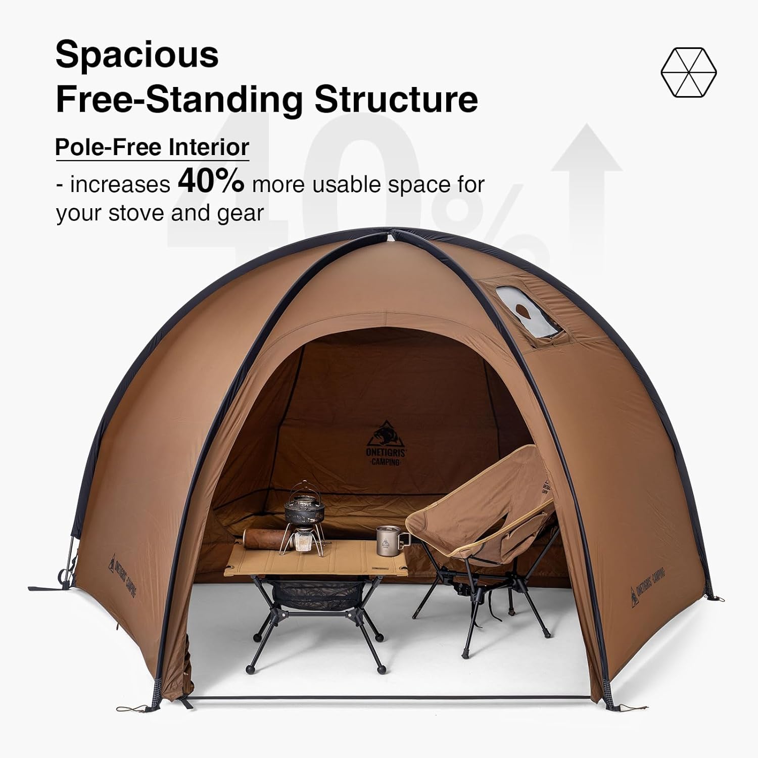 OneTigris Coco NEST Solo Hot Tent with Stove Jack, 3000mm Waterproof Windproof Free-Standing Dome Tent with Mesh Inner - Image 4