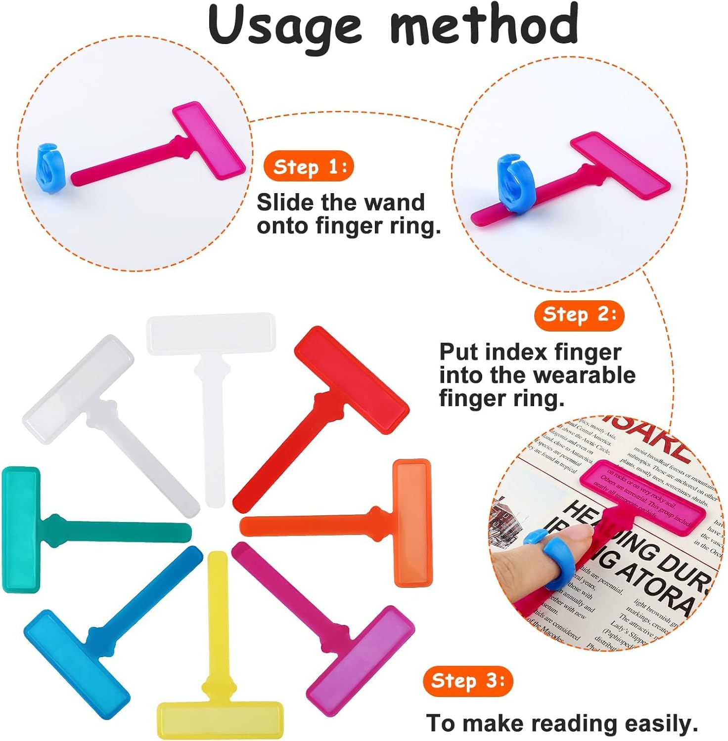 32Pcs Guided Reading Strips,Finger Guided Reading Trackers,Children ADHD Finger Trackers with Finger Rings,Dyslexia Tools for Kids Bookmark Reading Trackers Reading Tools - Image 3