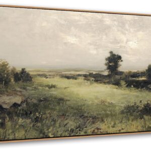 BLINFEIRU Framed Canvas Wall Art, Vintage Valley Wilderness Landscape Painting Print, Classical Vast Grassland Scenery Pictures for Bedroom Living Room Decor, Country Farmhouse Home Artwork 20″x40″
