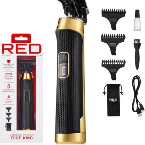 Red by Kiss Edge King Cordless Trimmer, Zero-Gapped DLC Blade for Precision Detailing, USB-C Quick Charge, Up to 4 Hours Runtime, Luxury Pouch, Blades Cover & Cleaning Supplies Included