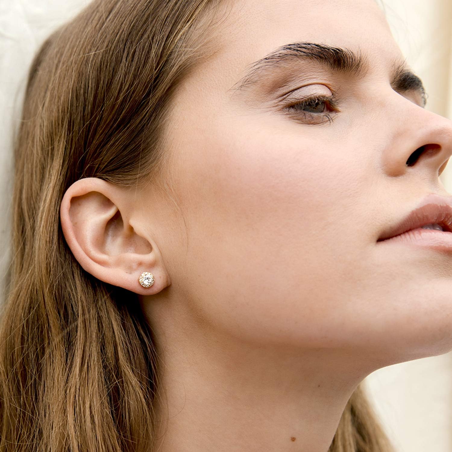 PAVOI 14K Gold Plated 925 Sterling Silver Post Brilliant Round Faux Diamond Halo Earrings - Premium Cubic Zirconia in Rose, White, and Yellow Gold - Image 4