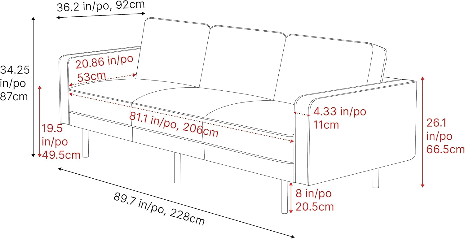 Valencia Varese 90" Full Leather Couch Cognac Tan Brown- Italian Nappa Leather Modern Cloud Couch for Living Room/Apartment Furniture - Image 3