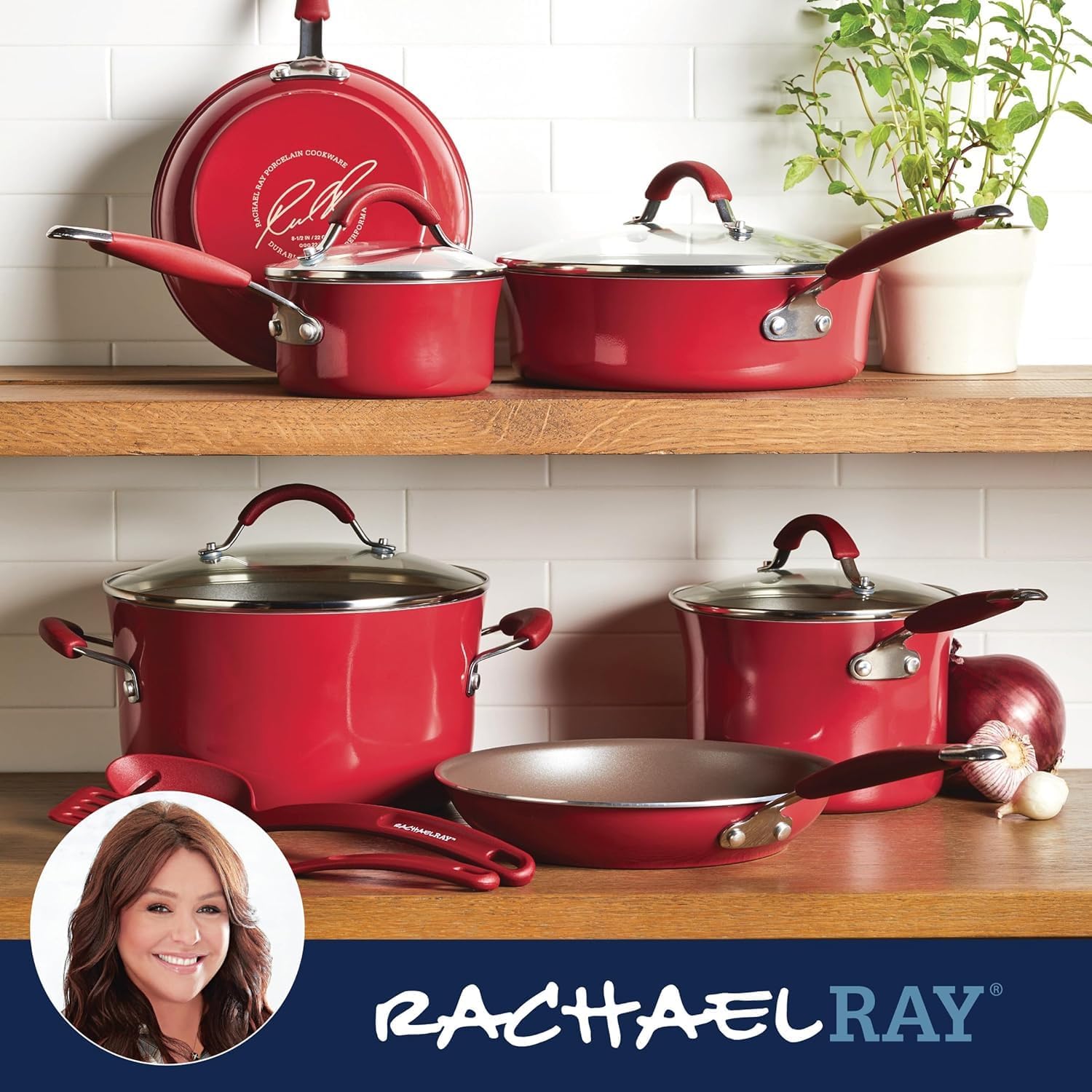 Rachael Ray Cucina Nonstick Cookware Pots and Pans Set, 12 Piece, Cranberry Red - Image 7