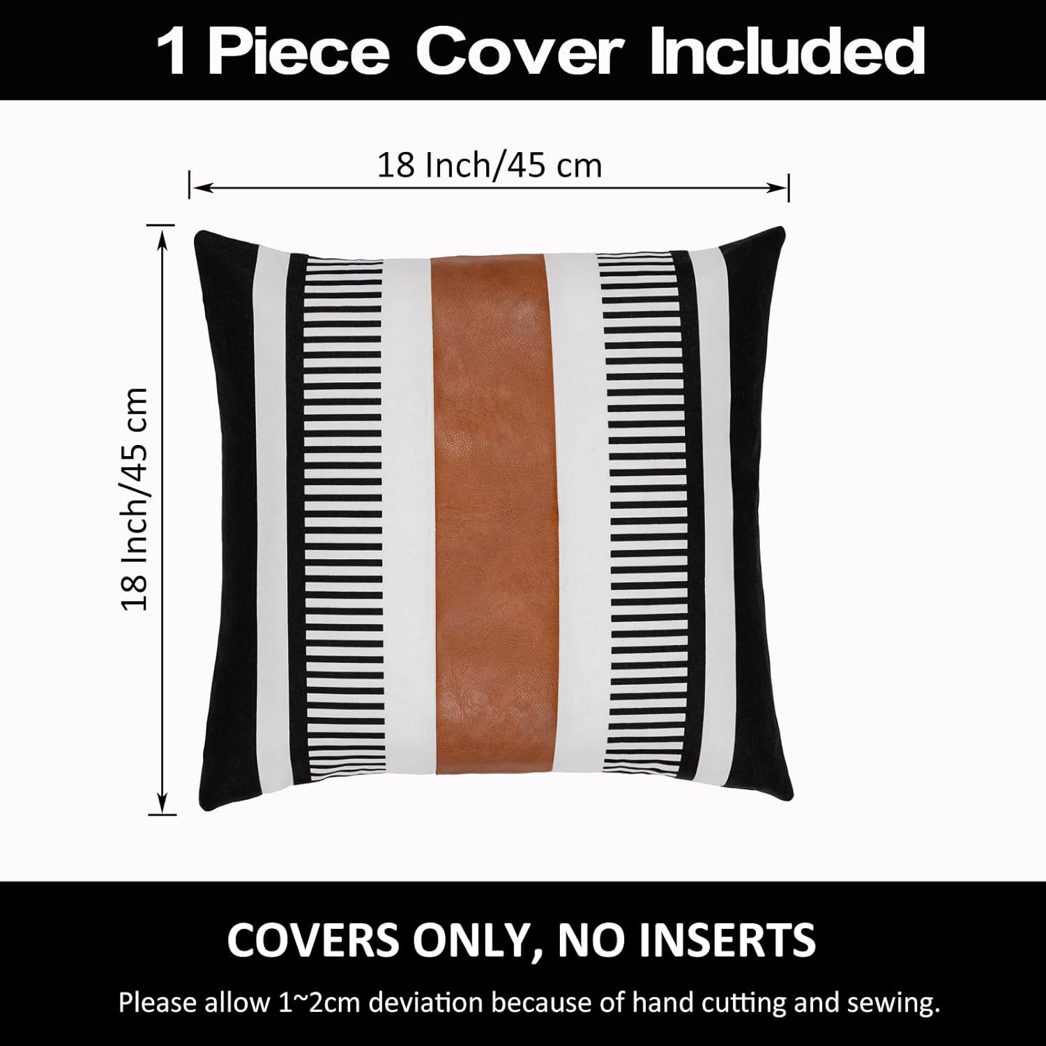 Farmhouse Decorative Throw Pillow Cover for Sofa Couch Accent Faux Leather Square Cushion Cover Tribal Stripe Boho Pillow Case 18 x 18 Inch,Black - Image 3