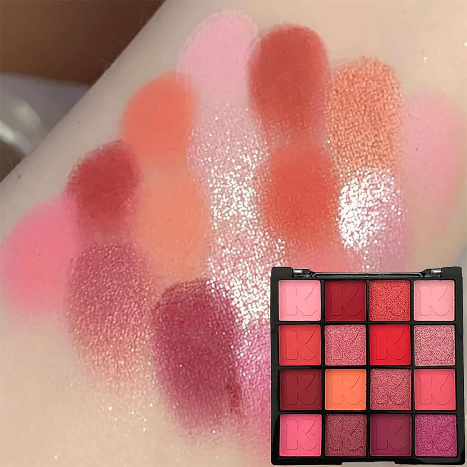 K'APEINE Red Eyeshadow Palette, Matte Glitter Metallic Eye Shadow Palette 16 Colors Pigmented Pink Eye Makeup Red Goth Eyeshade Kit for Halloween Parties, Joker Vampire Clown Makeup - Image 2