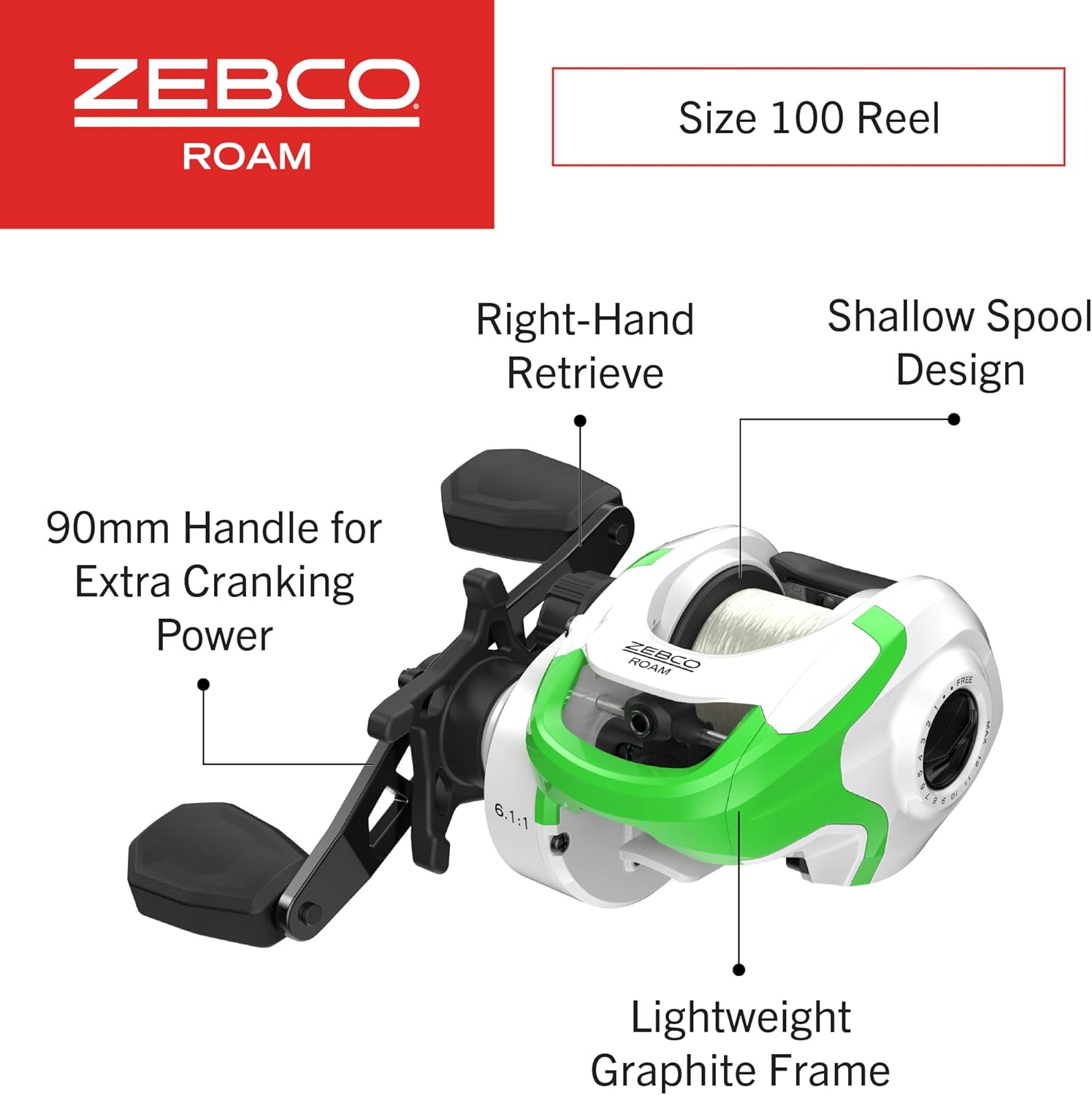 Zebco Roam Baitcast Reel and Fishing Rod Combo, 6-Foot 6-Inch 2-Piece Fiberglass Fishing Pole with Split-Grip MaxTac Rod Handle, Lightweight Graphite Frame, Right-Hand Retrieve - Image 3