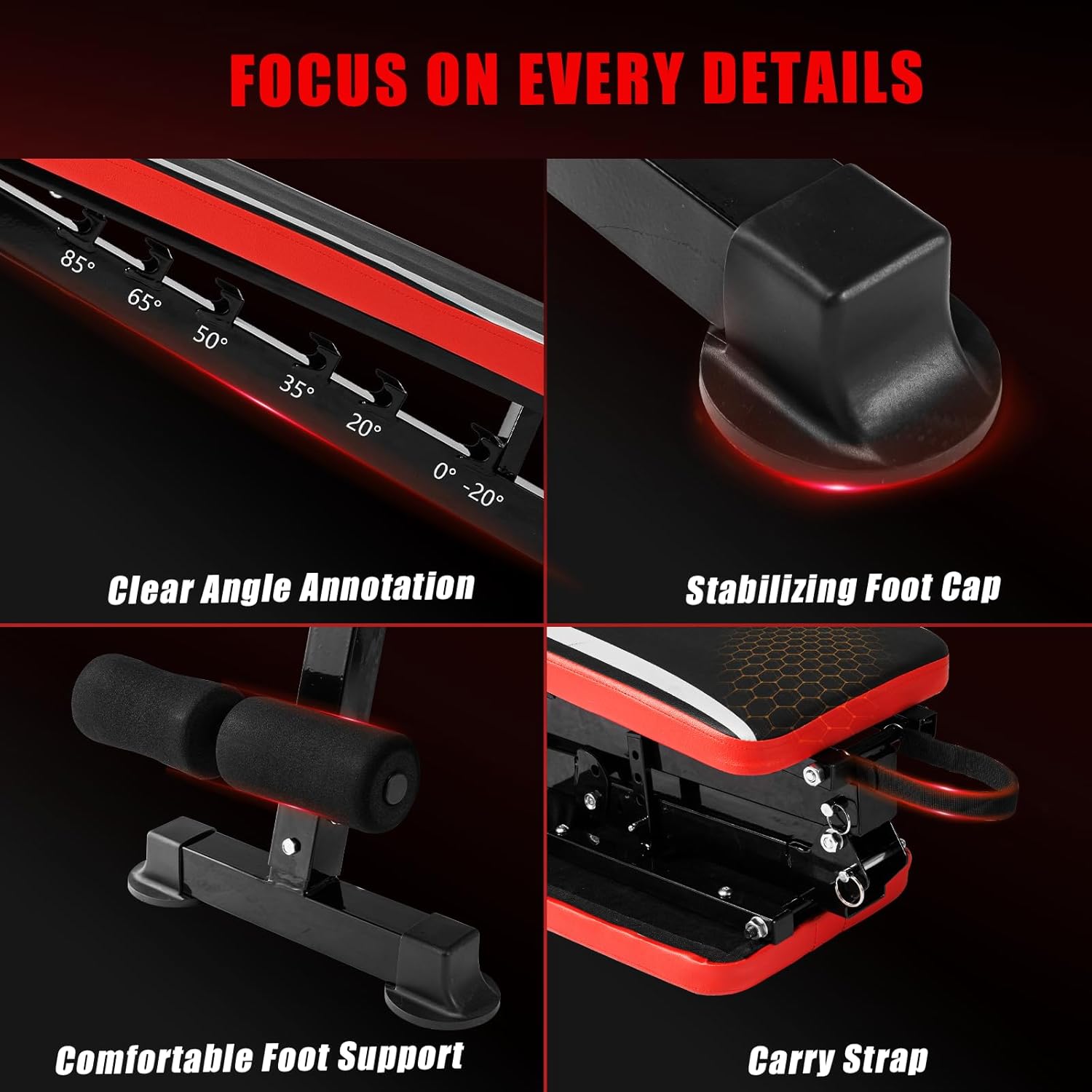 900LBS Weight Bench for Home Gym, Foldable Workout Bench Press for Full Body Strength Training, Adjustable Backrests Incline/Flat/Decline Sit up Bench - Image 4