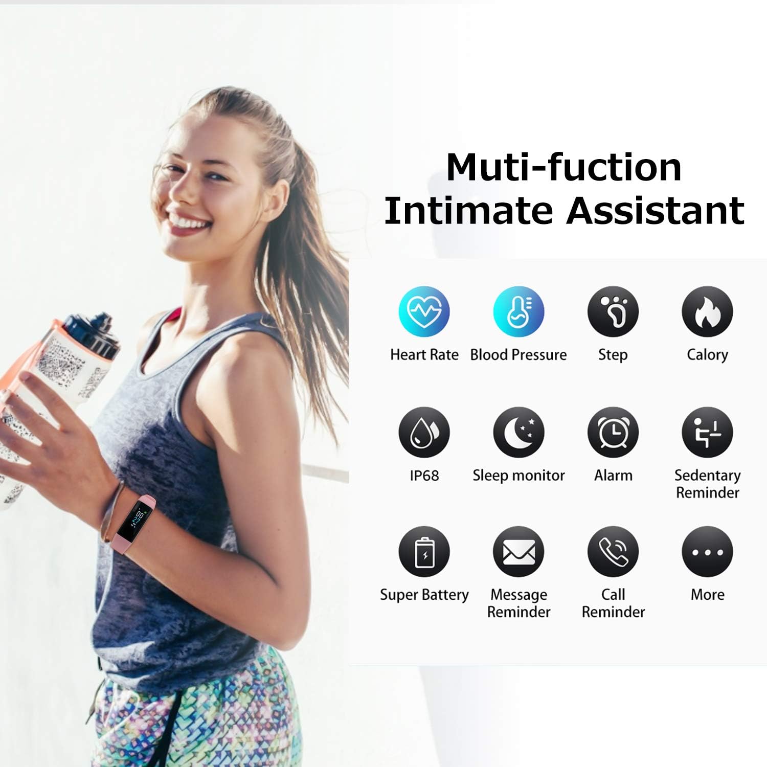 Fitness Tracker with Heart Rate Activity Tracker Sleep Monitor, Smart Watch Health Tracker IP68 Pedometer Step Counter for Man Women(Pink) - Image 2