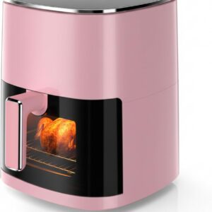 HealSmart 12-in-1 6.34 Qt Digital Air Fryer Oven, 1700W Multi-Function Convection Oven with Viewing Window, Non-Stick Basket, Air Fry, Roast, Bake, Pink