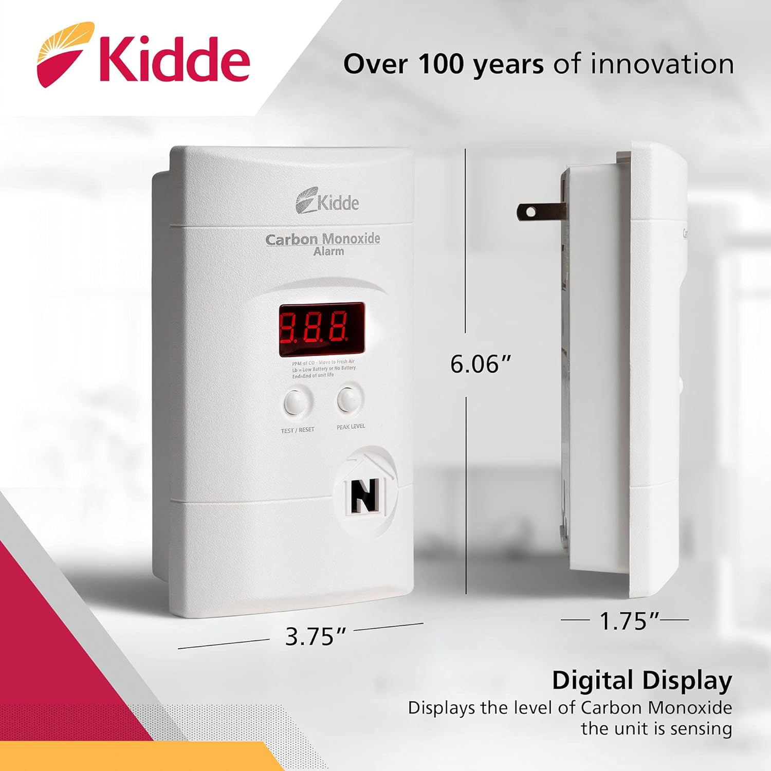 Kidde Carbon Monoxide Detector, Plug In Wall with 9-Volt Battery Backup, Digital LED Display - Image 3