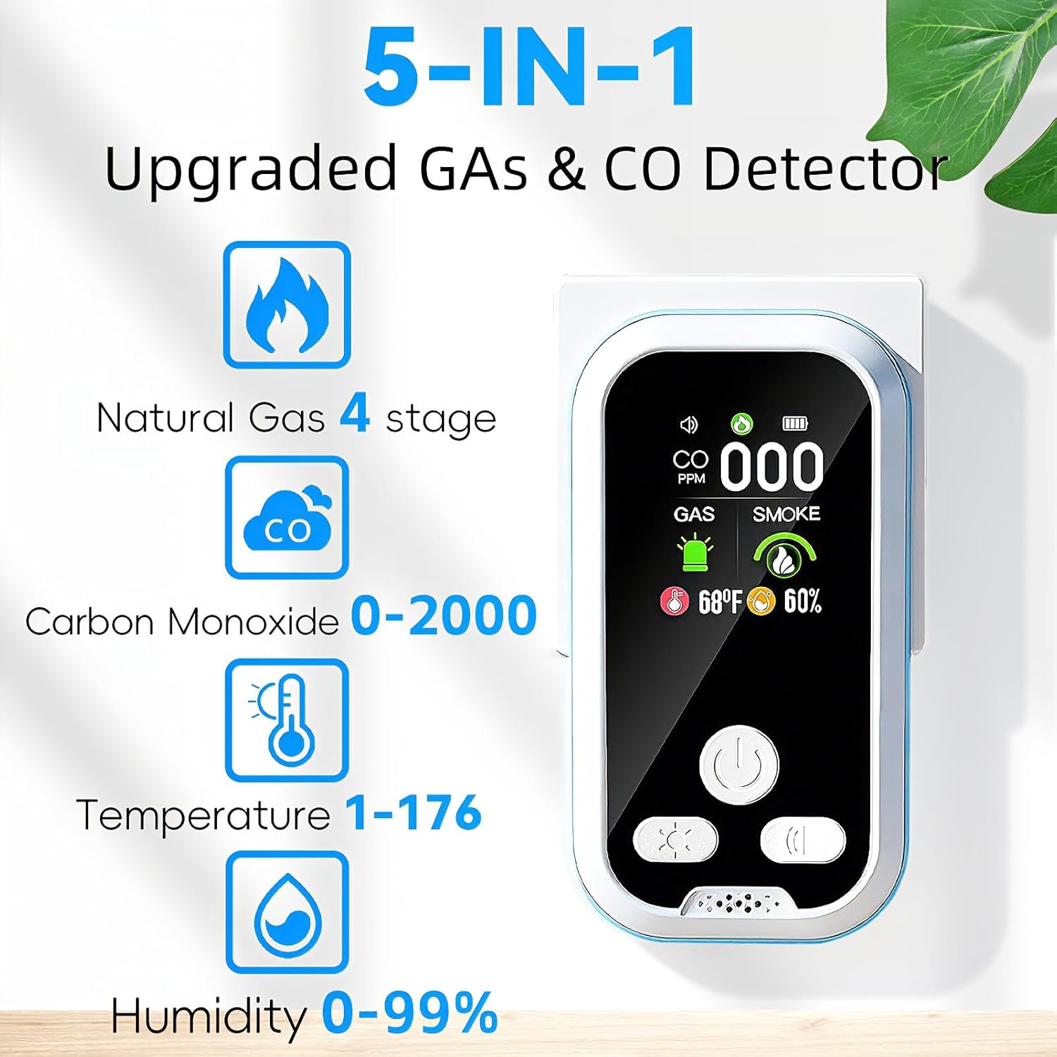 6 in1 Carbon Monoxide Detector Combo with HD Screen Monoxide Alarm, Detects CO, Natural Gas, Smoke, Temperature, and Humidity for Home, Apartment, Hotel, Camping RV Safety Gifts Idea - Image 3
