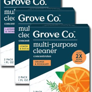 Grove Co. Multi-Purpose Cleaner, Refill Concentrate (6 x 1 Fl Oz) Plant-based Household Cleaning Supplies, Ammonia & Chlorine Free, No Plastic Waste, 3 Scent Variety Pack, Total 3 x 2 Pack Refills