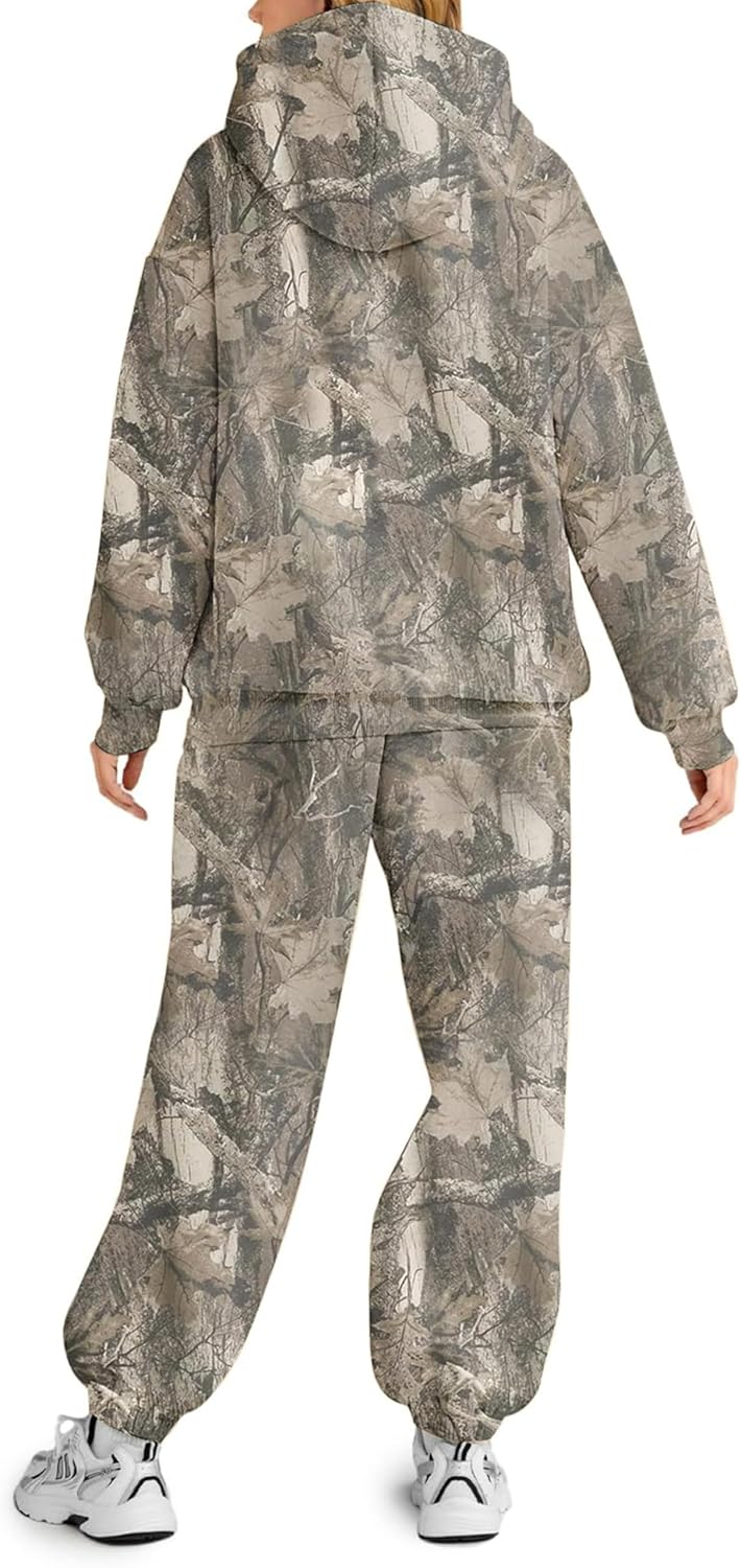 Camo Sweatsuits for Women 2 Piece Outfits Maple Leaf Print Hoodie Sweat Sets Pants Camouflage Tracksuits Lounge sets - Image 3