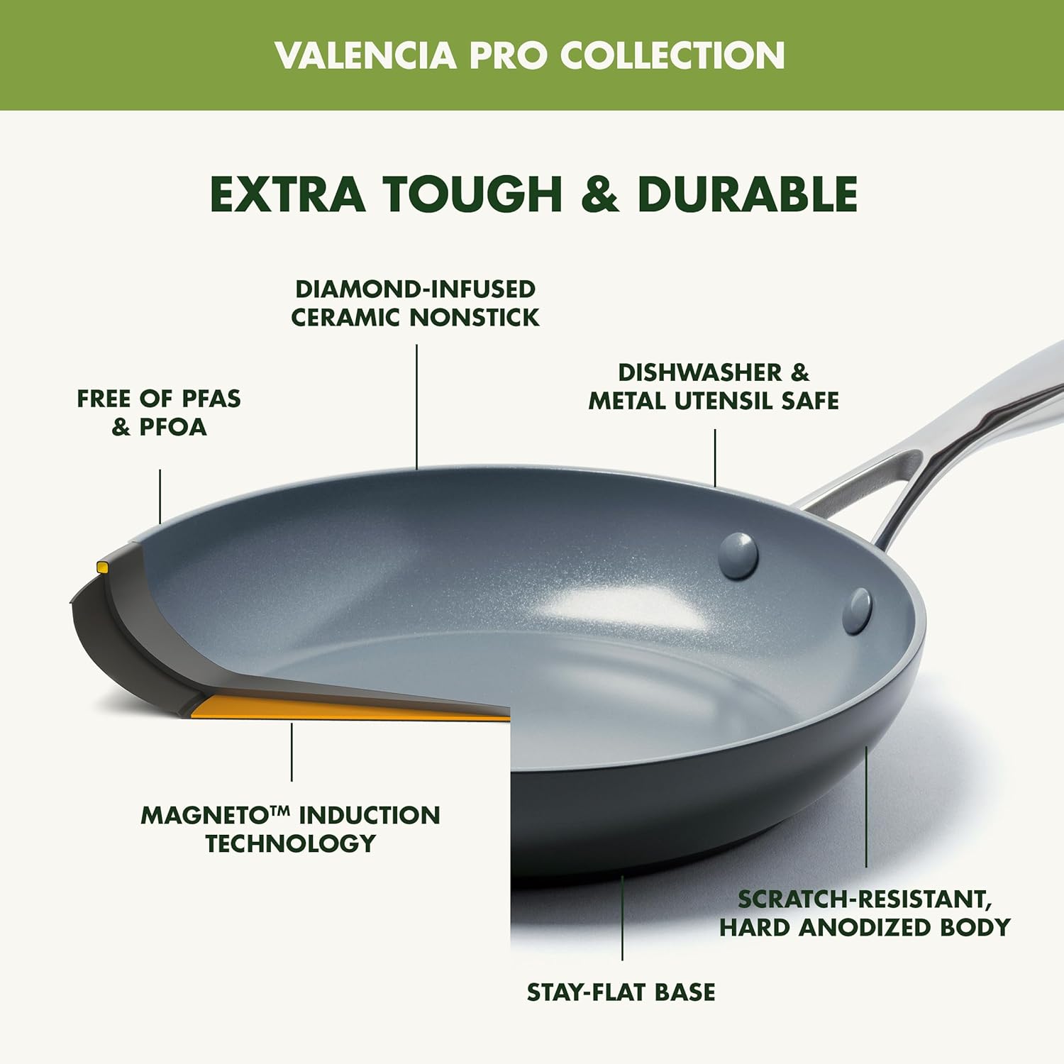 GreenPan Valencia Pro Ceramic Nonstick 22 Piece Cookware Set, Hard Anodized PFAS-Free Pots & Pans, Induction Ready, Compatible on All Cooktops, Dishwasher Safe, Oven Safe to 600F, Gray - Image 7