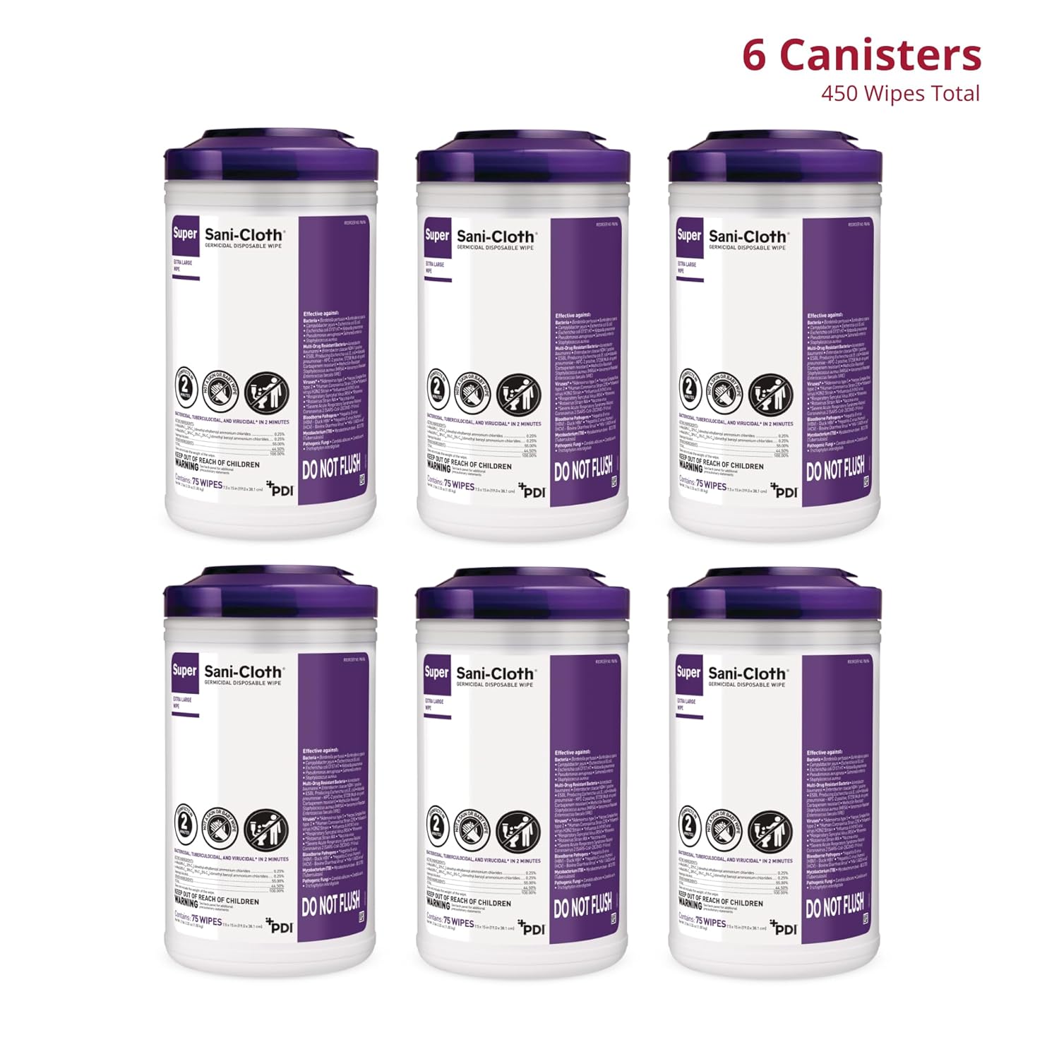 Super Sani-Cloth X-Large Disinfectant Wipes, 6-Pack (450 Count), 75 XL 7.5" x 15" Wipes, Hospital-Grade Surface Cleaning and Disinfecting - Image 3