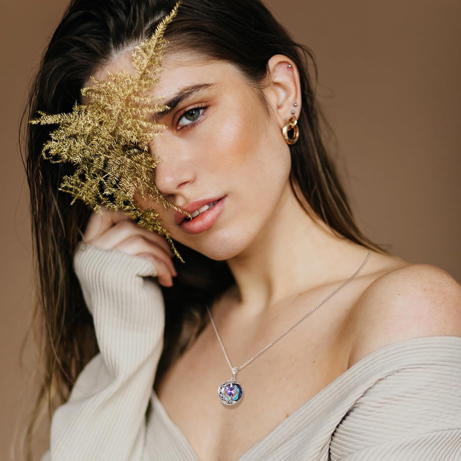 LIANYU Necklace for Womens Blue Sapphire Necklace Moon Pendant S925 Sterling Silver Crystal Jewelry for Women Pendant Birthday Gifts for Wife Gifts Valentine Anniversary - Image 2