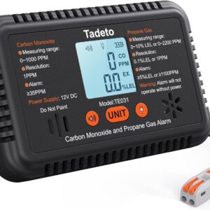Tadeto RV Carbon Monoxide and Propane Gas Alarm, 12V DC Hardwired CO/LPG Gas Leak Alarm with Light and Audible Indicator, RV Propane Detector with Reset/Backlight for RV/Trailer/Camper