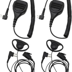 (2 Set) for CLS1410 Earpiece with Mic and Speaker Mic [2026 New Version] for Motorola 2 Pin Radio Mag One BPR40 CP200 GP68 RMU2080 RDM2070D RDU2020 RDU2080D RDV2020 RDV5100 D Shape Earpiece
