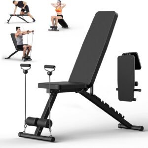 Adjustable Weight Bench for Home Gym Dumbbell Exercise, 600LBS Stable Incline Decline Flat Bench for Full Body Workout, Foldable Workout Bench with Resistance Bands for Bench Press Strength Training