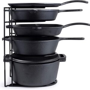 Cuisinel Heavy Duty Pots and Pans Organizer – Extra Large 5-Tier Rack – Holds Cast Iron Skillets, Dutch Oven – Durable Construction – Space Saving Kitchen Storage – No Assembly Required – Black 15.4″
