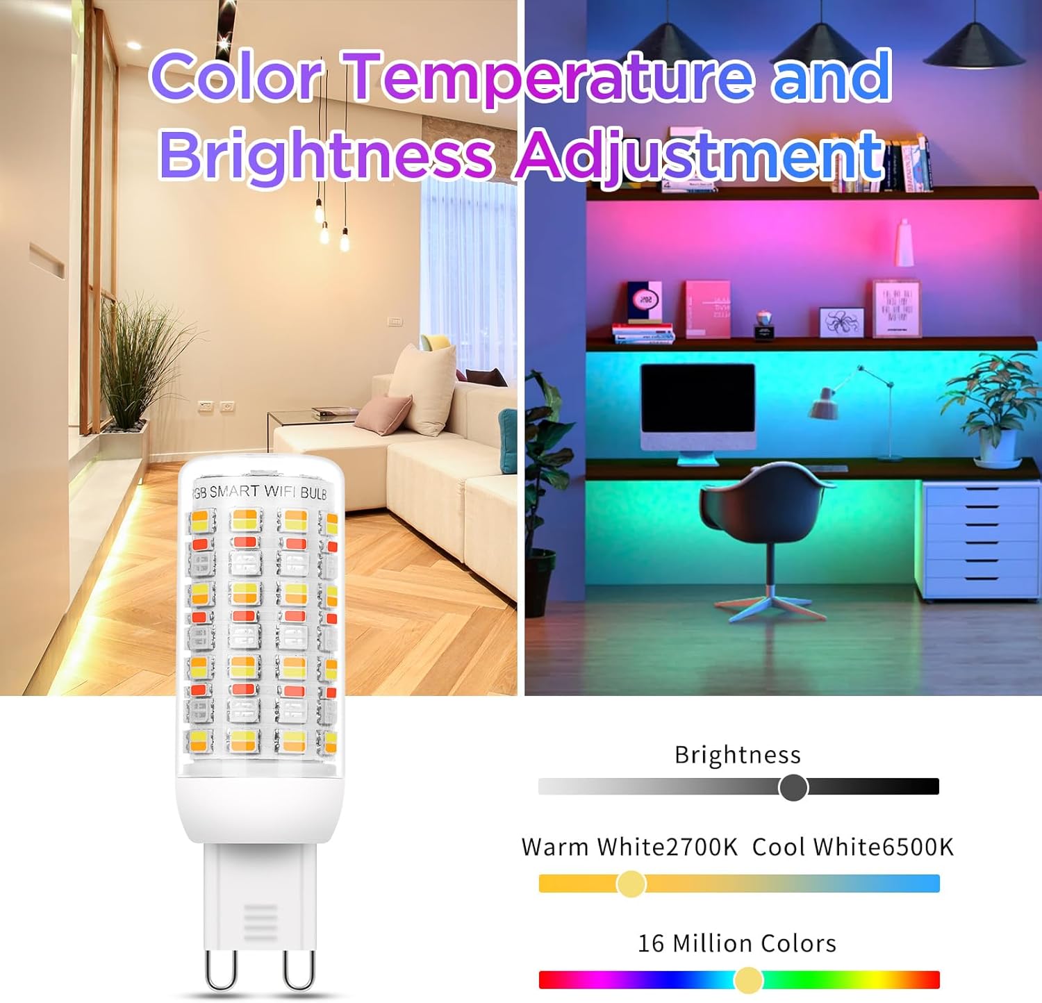 I-SHUNFA Wi-Fi RGBCW Smart G9 LED Bulbs,Compatible with Alexa/Google Home,Multicolour Dimmable,2700K-6500K,AC 120V 4W,400LM Brightness Adjustable 1%-100%,with Musical Rhythm LED Light Bulb,3 Pack - Image 5